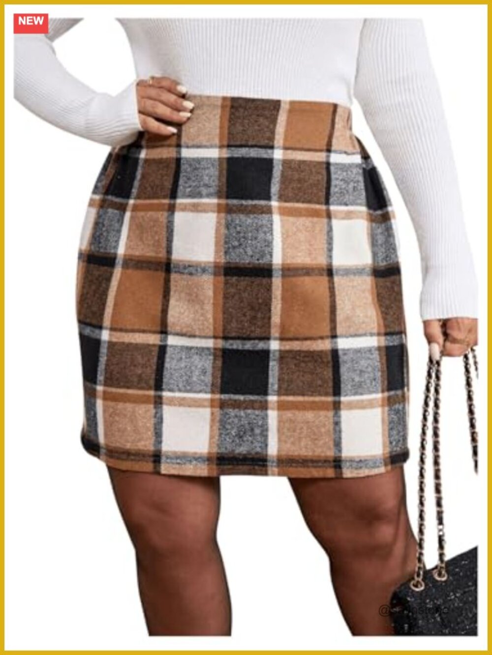 Plaid High Waisted Pencil Mini Skirt Elastic Waist